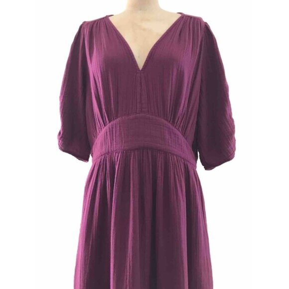 Xirena Purple Cotton Short Sleeve V Neck Long Bohemian Maxi Dress - L - Picture 2 of 8
